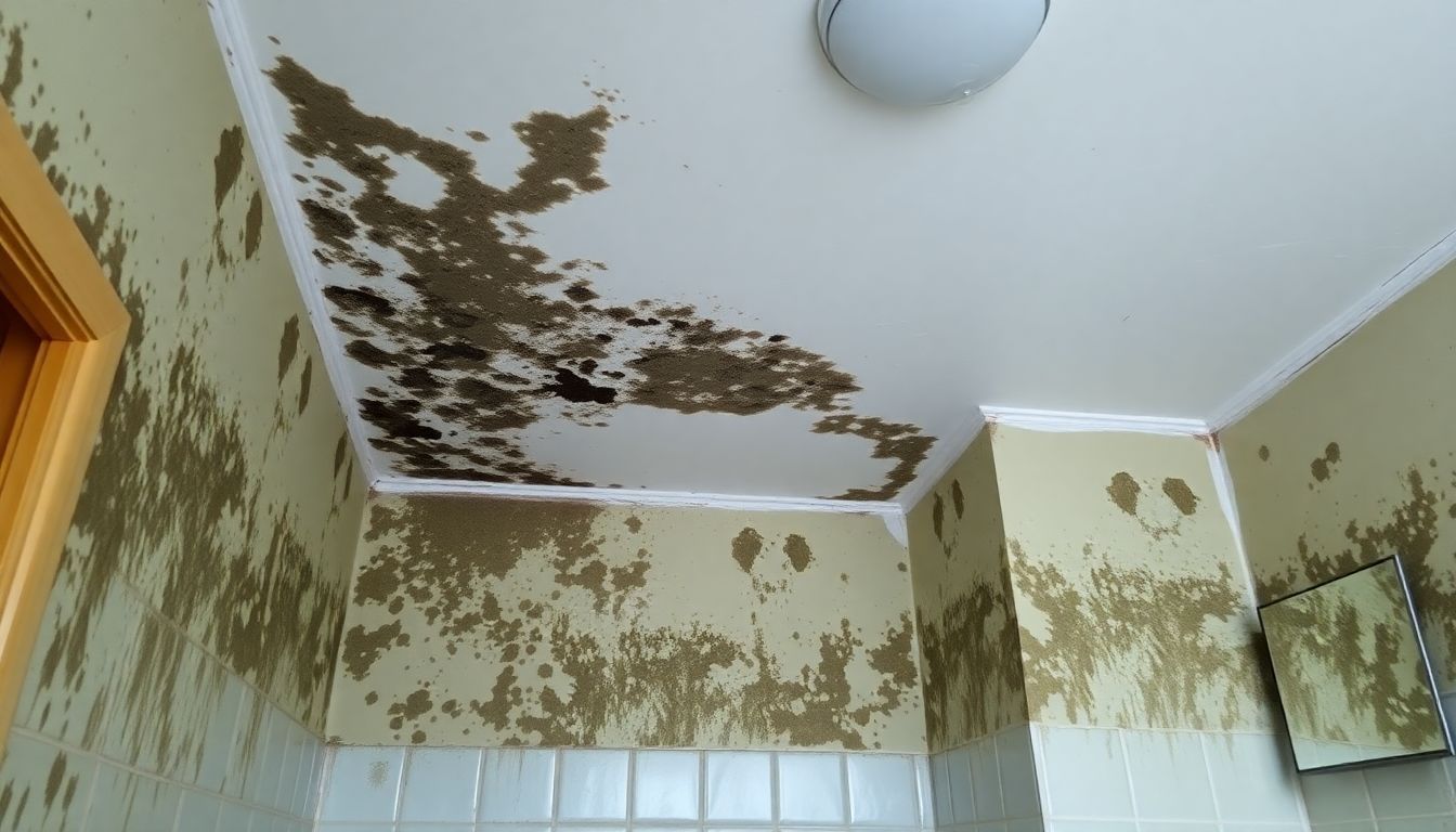 Schimmelgroei in vochtige, slecht geventileerde badkamer. Schimmelgroei in vochtige, slecht geventileerde badkamer.