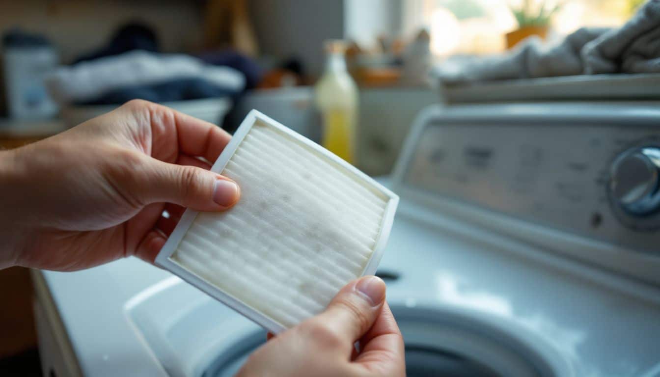 De wasdroger pluizenfilter moet worden gereinigd.