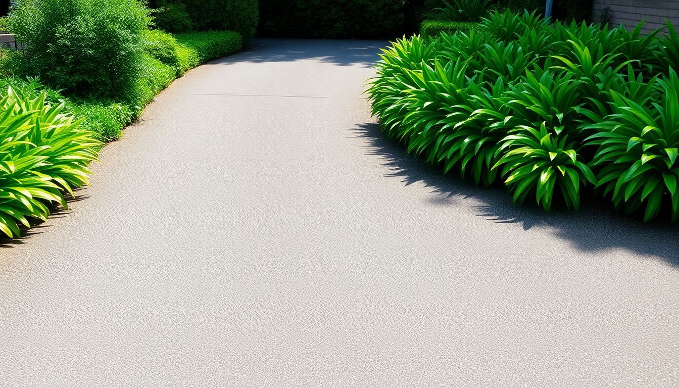 Een goed onderhouden oprit met groene planten in natuurlijk licht.