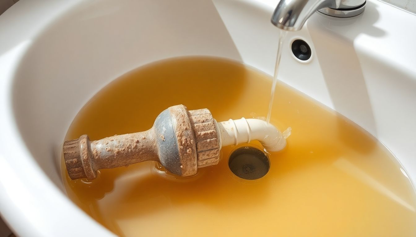 Een vuile zwanenhals wordt schoongemaakt in een badkamer.