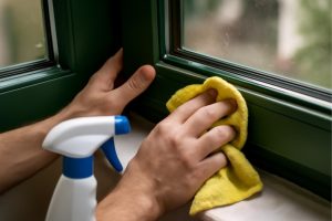 groene raamrubbers schoonmaken