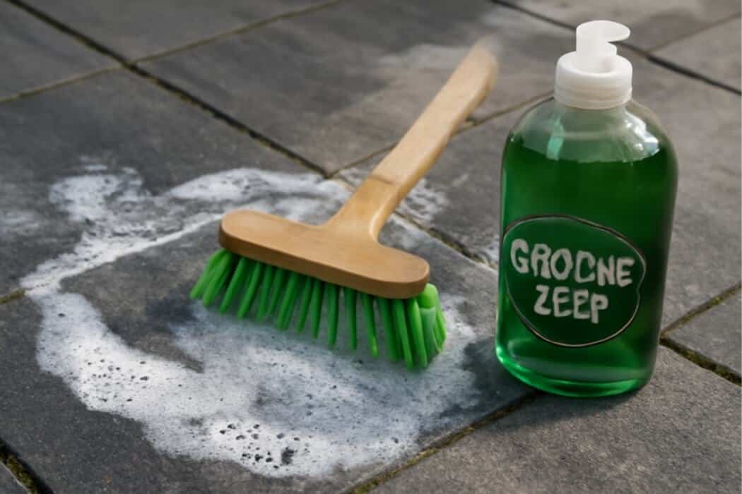 keramische tuintegels schoonmaken met groene zeep