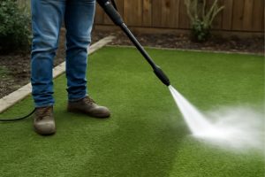 kunstgras schoonmaken met hogedrukreiniger