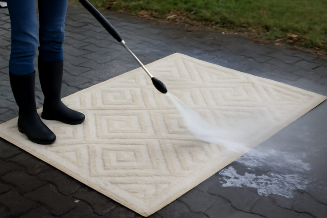 vloerkleed schoonmaken hogedrukspuit