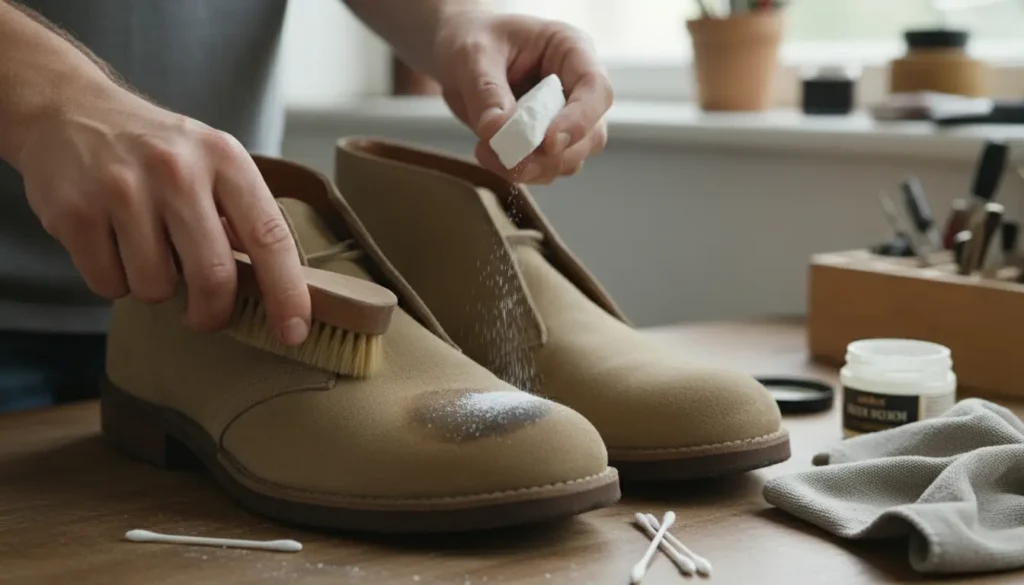 Hoe verwijder ik vetvlekken uit suede schoenen